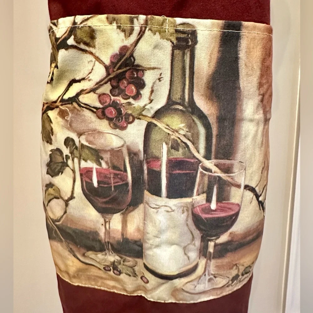 Vintage Vibes Wine-Themed Burgundy Kitchen Apron -OS Adjustable